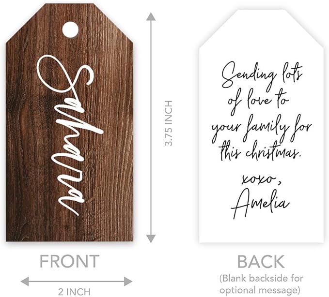 Andaz Press Personalized Rustic Wood Christmas Holiday Season Classic Gift Tags, Custom Name, Christmas Holiday Favor Tags, for Holiday Events, Parties, and Favors, 60-Pack
