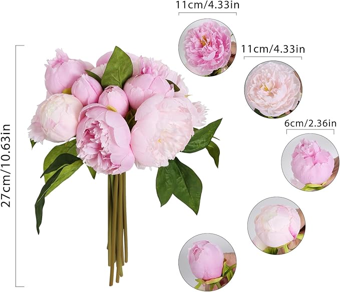 Pink Peonies Silk Flowers 2 Bouquets Pink Fake Peonies 14 Heads Faux Peony Flowers with Stems for Wedding Decoration Bride Bouquet Faux Flowers Crafts Floral Arrangement (Multi-Pink)