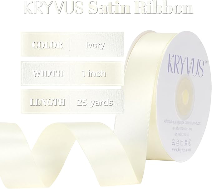 Ivory Satin Ribbon, Double Faced 1 Inch X 50 Yards Ivory Ribbon, Premium Satin Ribbon for Gift Wrapping, Crafts, Hair Bow Making, Sewing, Flower Bouquet, Wedding Party Decor