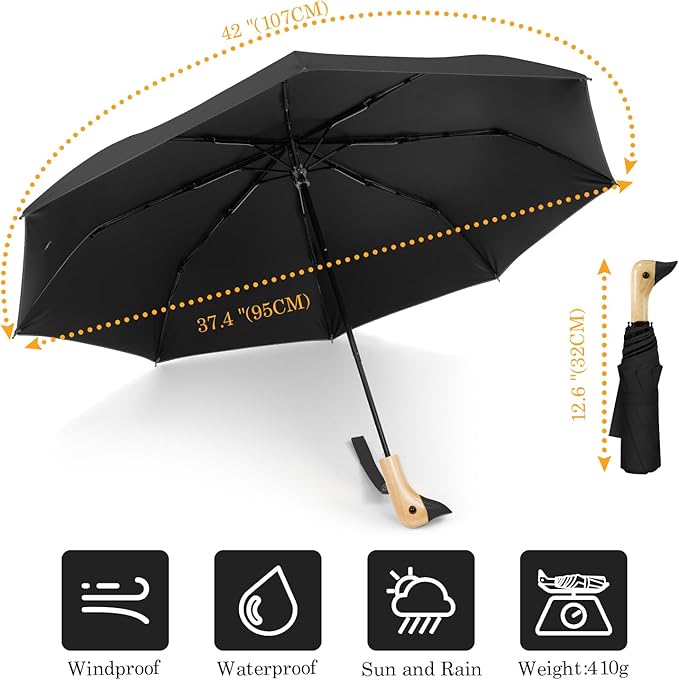 Cute Duck Handle Umbrella - Compact Travel Yellow Duck Head Umbrella for Adults and Girls