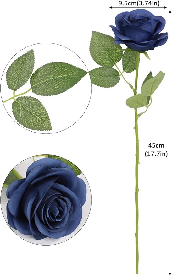 50pcs Roses Artificial Flowers Navy Blue Fake Roses Flowers with Long Stems Silk Flowers for Wedding Bouquet Centerpices Decorations Party Bridal Baby Shower Home Decor