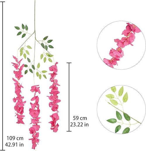 12PCS Artificial Wisteria Hanging Flowers 3.6ft Rose Red Fake Hanging Flowers Garland Silk Flowers Rattan String Faux Wisteria Vine for Garden Home Wedding Arch Decor (Rose Red)