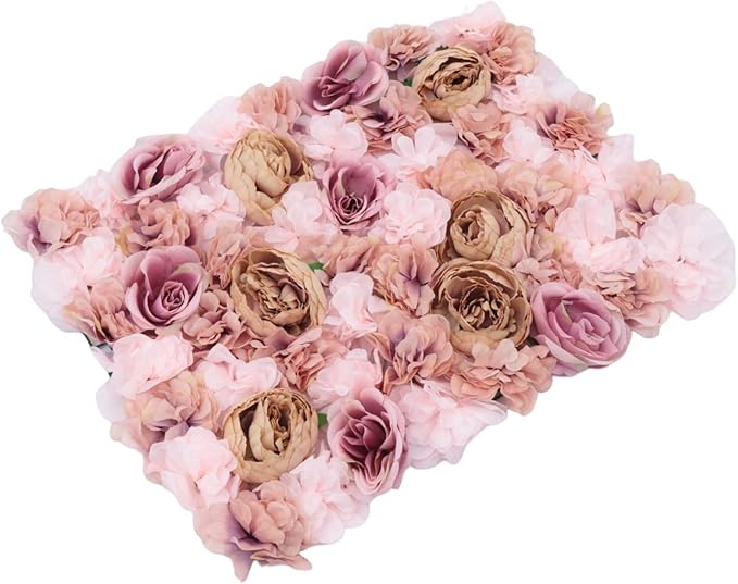 Gdrasuya10 6pcs Realistic Flower Wall Background Artificial Flowers Wall Backdrop Panel 3D Silk Rose Fake Flower Wall Panel Banquet Wedding Party Decor, Photography Background 60 x 40 cm