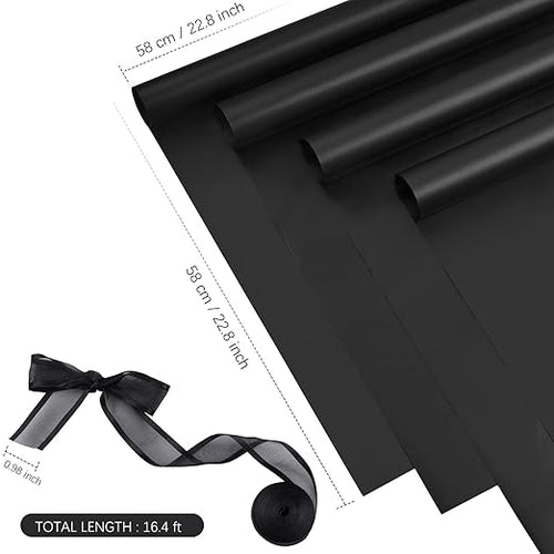 20 Sheets Black Flower Wrapping Paper, Waterproof Floral Wrap Solid Bouquet Wrapping Paper Florist Supplies (22.8 x 22.8 inch)