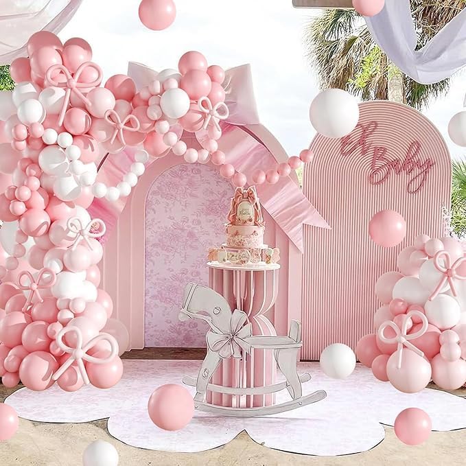 Arch Backdrop Cover Baby in Bloom Baby Shower Arch Stand Spandex Fabric Cover Blue Flowers Floral Pink Bows Girls Birthday Party Baptism Decorations (3X5ft,G-4029)