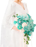 TINGE TIME 11 Inch Wedding Bouquets for Bride, Teal Green & Champagne Artificial Flowers Bouquet, Brides & Bridesmaids Bouquet for Wedding Anniversary Ceremony Bridal Shower Decorations