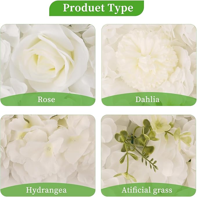 3D Flower Wall Backdrop - 12Pcs Artificial Flower Wall Panel 15 * 15inch Decoration White Roses Wall for Home Party Wedding Anniversary Birthday