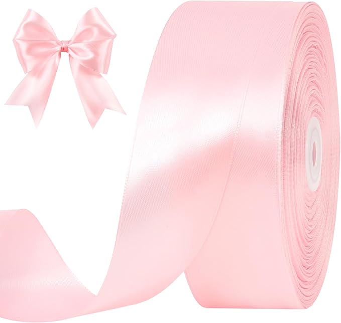1-1/2 Inches 100 Yards Baby Pink Satin Ribbon, Ribbon Roll for Flower Bouquets, Gift Wrapping, Wedding, Handmade Crafts