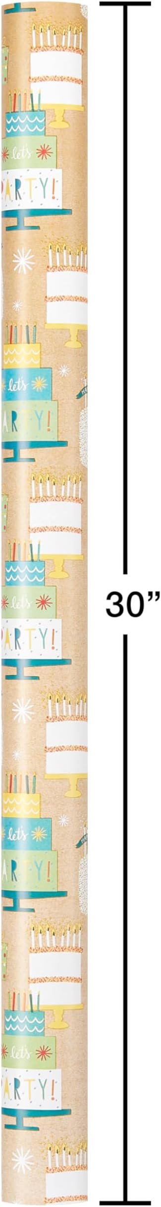 American Greetings 175 sq. ft. Reversible Wrapping Paper for Birthdays and All Occasions, Birthday Cakes and Gifts (1 Roll, 30 in x 70 ft.)