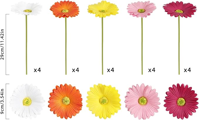 IPOPU Gerbera Daisy Artificial Flowers,20PCS Fake Daisies Artificial Daisy Flowers with Stems for Wedding Party Office Home Decorations(Mixcolor)