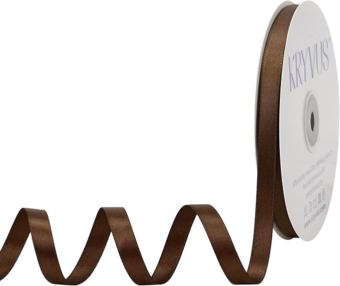 Brown Satin Ribbon, Double Faced 3/8 Inch X 50 Yards Brown Ribbon, Premium Satin Ribbon for Gift Wrapping, Crafts, Hair Bow Making, Sewing, Flower Bouquet, Wedding Party Decor