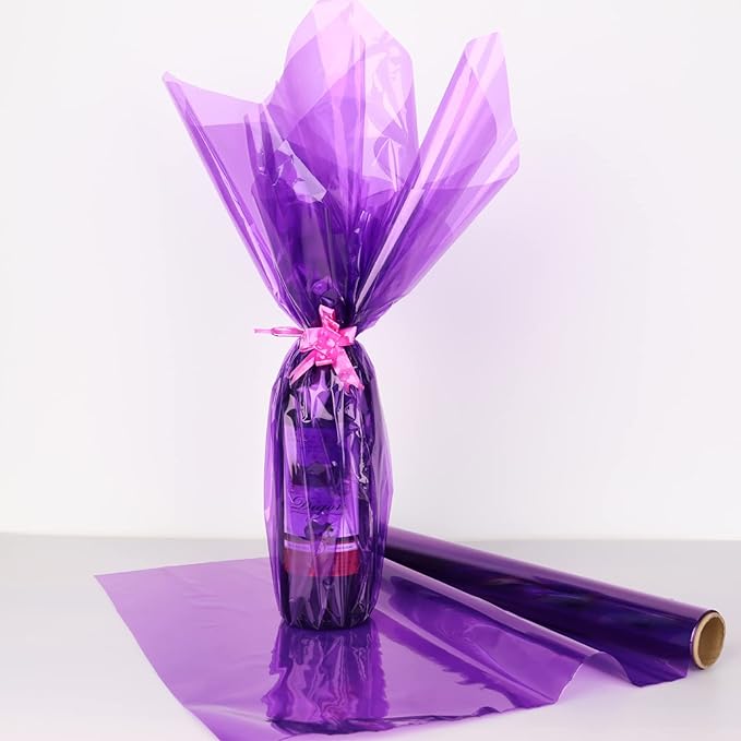 CMFYHM Iridescent Violet Cellophane Wrap Roll I 34 In Wide X 100 Ft Long I Colorful Cello Perfect For Baskets,Gifts, Treats,Birthday Holiday Wedding Floral, Party Arts Crafts Decoration (Violet)