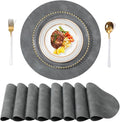 UnivoColors PU Leather Placemats Set of 8,15 Inches Round Washed Cowhide Pattern Table Mats for Dining Table, Kitchen, Party Decoration(Retro Grey)