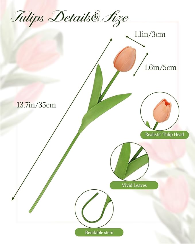 MACTING 30PCS Artificial Tulip Flowers 13.7" Real Touch Fake PU Tulips Bouquet Faux Flowers for Floral Arrangements Table Centerpiece Kitchen Indoor Outdoor Summer Decor (Multi Colors-1)