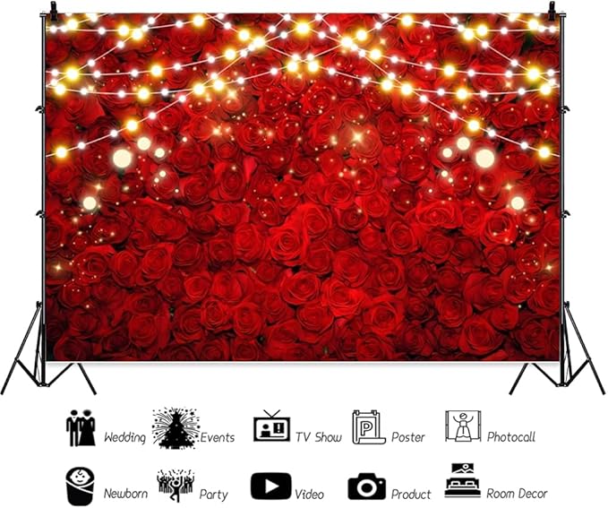 Leowefowa 10x8ft Red Rose Photo Backdrop Romantic Rose Floral Wall Background for Lover Sweet Valentine's Wedding Bridal Shower Mother's Sweet Party Banner Decor Photo Supplies Prop