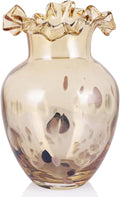 Hand Blown Amber Glass vase, Unique Glass Wide Mouth vase for Console Office TV Stand Coffee Table entryway Entrance Desktop Living Room Dining Table Centerpiece.