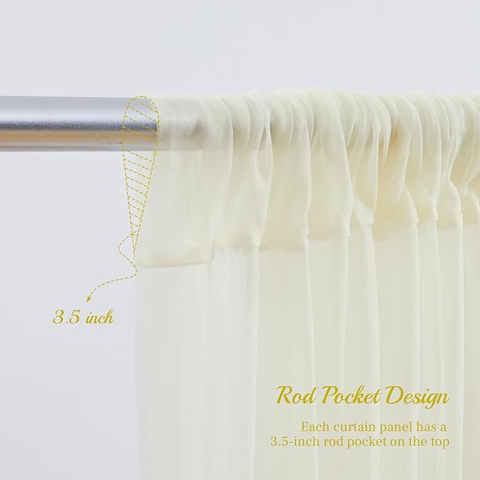 30x10ft Ivory Tulle Backdrop Curtain with Lights String for Parites, Sheer Backdrop Curtains for Wedding Baby Shower Birthday Party Photo Shoot Decorations
