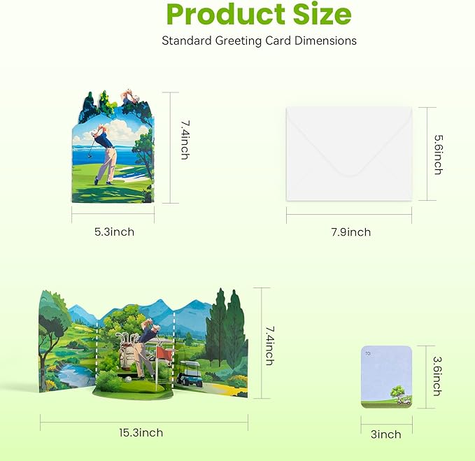 Golf Pop-Up Card, Exquisite Pattern Pop Up Display Card, Perfect as Birthday Card for Golfers, Fathers, Friends