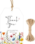 G2PLUS 50Pcs Wildflower Thank You Tags - Floral Gift Tags with String, Thank You for Celebrating with Us Tag, White Paper Party Favors Hangtag for Wedding, Baby Shower, Bridal Shower, Birthday