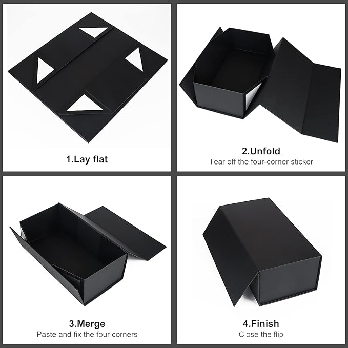 Black Gift Box With Magnetic Closure Lid 12" X 6" X 4" for Presents, Luxury Packaging, Bridesmaid Gifts, Birthdays, Christmas - Cute Magnetic Box