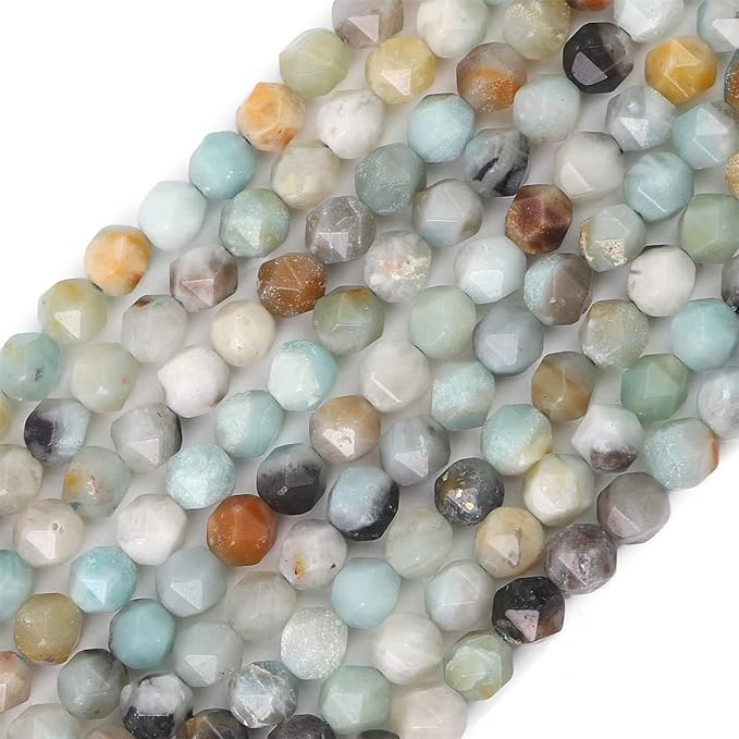 Faceted Natural Amazonite Stone Round Beads 8mm 36cm/Strand for Jewelry Making