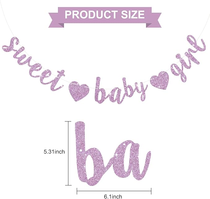 BEISHIDA Light Purple Glitter Girl Baby Banner,NO DIY, Pre-Strung Baby Gender Party Banner For Girls, Girls Shower Decorations,First Birthday Sweet party supplies