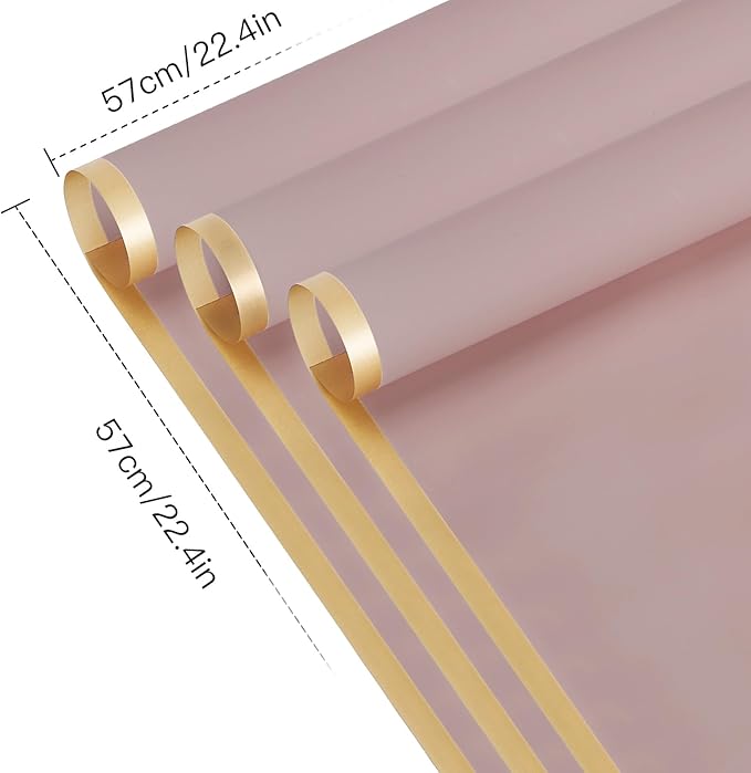 WRAPAHOLIC 20 Sheets Flower Wrapping Paper - 22.4 x 22.4 inch Gold Trim Lotus Pink Water-Resistant Floral Bouquet Wrapping Paper, Florist Supplies Packaging Paper for Wedding Birthday Gift DIY