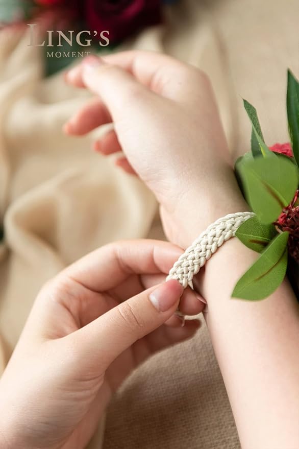 Ling's moment 6pcs Wedding Wrist Corsage Artificial Flowers, Girl/Mother Homecoming Prom Corsages Wristlet Décor, etc. Burgundy and Navy Blue