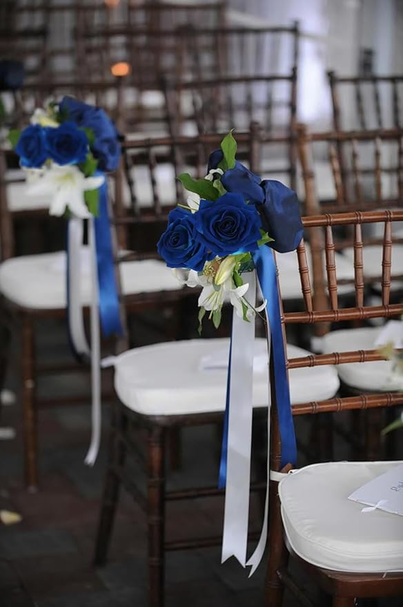 Blue Artificial Roses 16pcs Velvet Royal Blue Roses Silk Flowers 3.94" Fake Blue Roses Artificial Flowers for Wedding Flowers for Centerpieces Home Party Decor (Royal Blue)