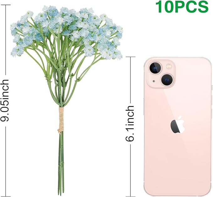 DEEMEI Babys Breath Artificial Flowers 10Pcs 30 Branches Fake Babys Breath Flowers Artificial Bulk Blue Gypsophila Bouquets Real Touch Faux Flowers for Wedding Floral Arrangement Party Home Decor