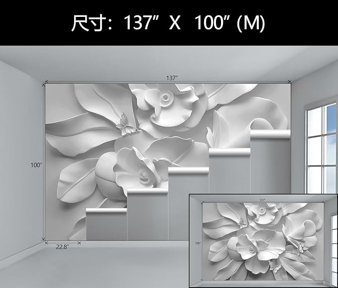 WFBHUA-Gray Peony Floral Wallpaper Peel and Stick Large Self Adhesive Wall Mural for Bedroom 137"x100"