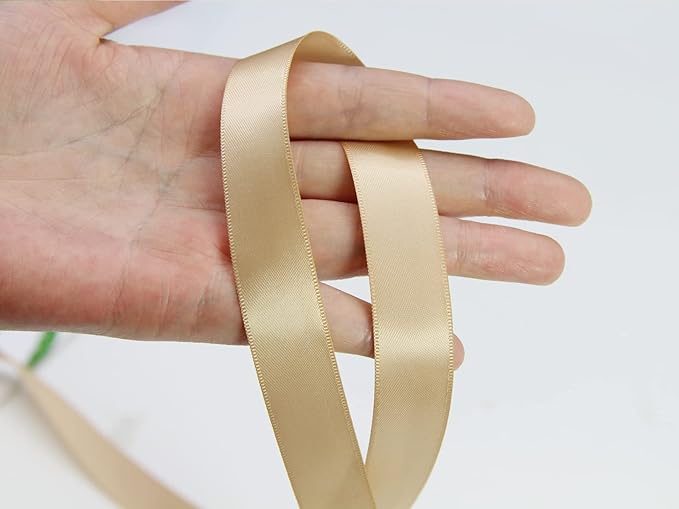 Khaki Double Faced Satin Ribbon 7/8 Inch - 100 Yards - Soft Gift Wrapping Package Ribbon for Invitations, Flower Bouquets, Weddings, Bows, Hair Decoration, Valentine's Day, and Mother's Day