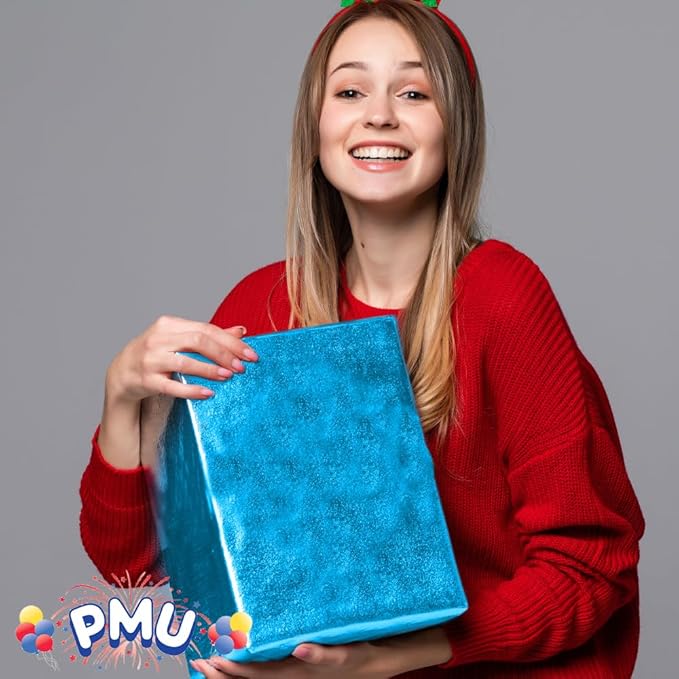 PMU Gift Wrap Mylar Roll Metallic Baby Blue 2-sided, 48 Inches X 25 Ft Roll 1.4 Mil Highly Reflective Mylar Film, Great for Gifts, Birthdays, Christmas, Baskets, Arts & Crafts