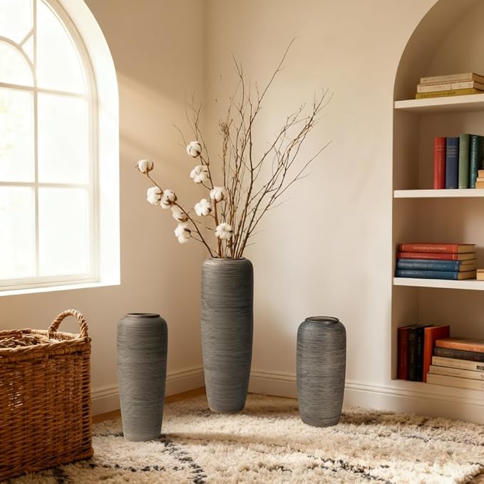 Vintage Ceramic Floor Vase – 19.7 Inch Distressed Glazed Oversized Floor Urn, Rustic Country Decor for Entryway, Living Room & Corner