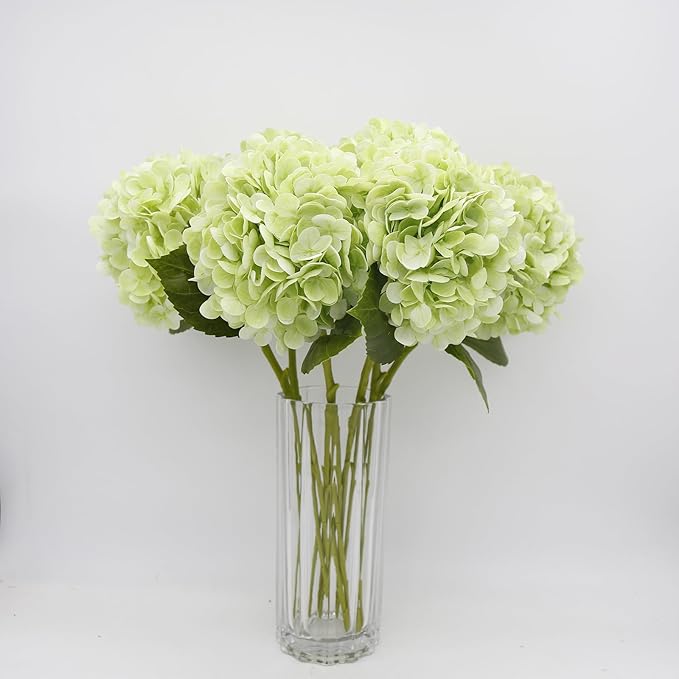 Fake Hydrangea Artificial Flowers with Stems 6 PCS 19.3" Latex Faux Hydrangea Flowers Bulk Real Touch for Vase Indoor Home Decoration Wedding Centerpieces Arrangements (Light Green)