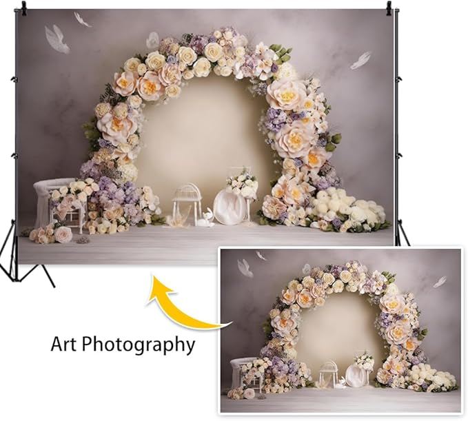 Leowefowa Wedding Flower Wall Backdrop Retro Arch Pink Floral Wall Backdrop Background for Wedding Anniversary Birthday Party Decorations Banner Studio Props 10x6.5ft Vinyl