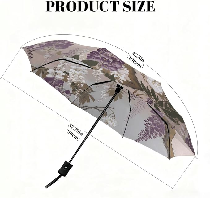 Windproof Travel Umbrella Wisteria Flower Floral Compact Auto Open/Close Folding Umbrellas for Rain