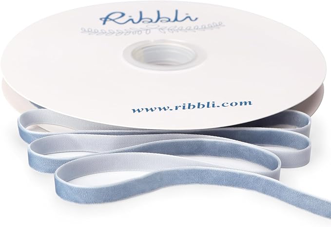 Ribbli Dusty Blue Velvet Ribbon 3/8 Inches Continuous 25 Yard Spool Dusty Blue Christmas Ribbon for Gift Wrapping Crafts Home Decor