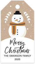 Andaz Press Personalized Christmas Holiday Season Classic Gift Tags, Merry Christmas Custom Family Name and Year, Kraft Brown Snowman with Scarf Design, Holiday Events, Parties, and Favors, 60-Pack