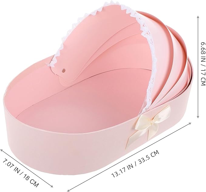KOMBIUDA Valentine Day Bouquet Packaging Box Pink Floral Cradle Shape Box Half-open Design for Flower Arrangements Shower Anniversary Wedding