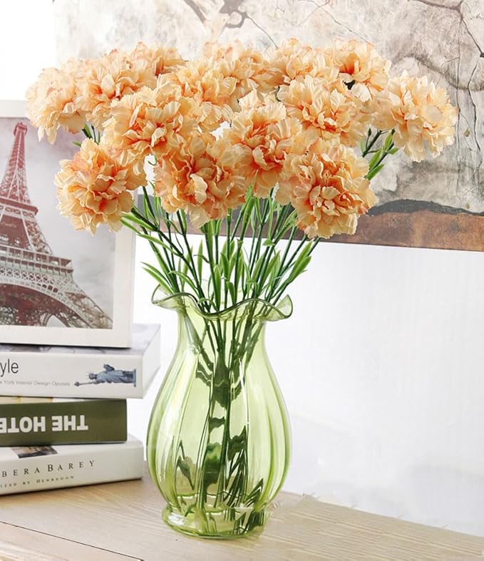Champagne Carnations Artificial Flowers 15PCS 21.25in Carnations Silk Flowers for Wedding Home Table Centerpieces Floral Arrangements Decor(Champagne)