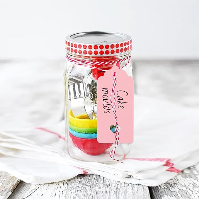 jijAcraft 100Pcs Gift Tags with String, Pink Paper Tag with Hollow Heart, 3.7 x 1.7Inch Mother Day Tags, Blank Gift Wrapping Hangtag, Party Favors Tag for Wedding, Birthday, Baby Shower