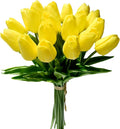 Mandy's Artificial Tulips 20 Stems Yellow PU Faux Flowers for Thanksgiving and Christmas Decorations Wedding Home Decor 13.5 Inch