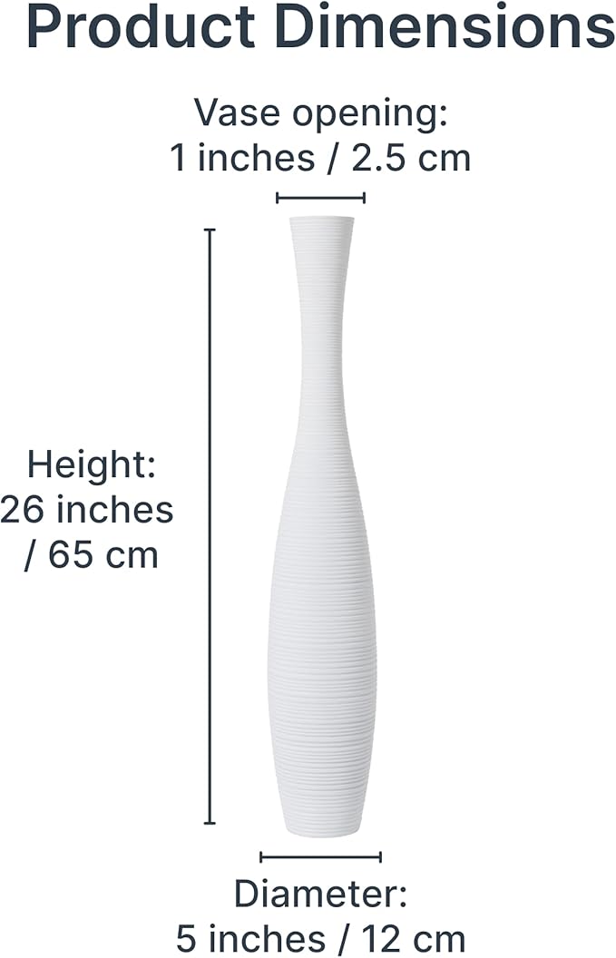 Leewadee Large White Home Decor Floor Vase - Wooden 26 inch Tall Farmhouse Decor Flower Holder for Fake Plant and Pampas Grass