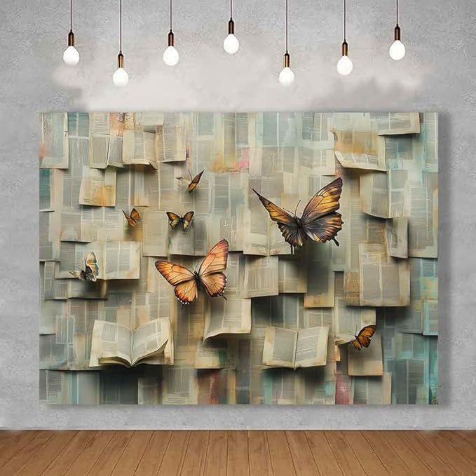 7x5ft Book Photo Backdrop Floral Theme Photography Backdrop Flowers Butterfly Background Kids Girls Woman Birthday Party Decor Lovers Banner Photo Props Supplies KUBYW005
