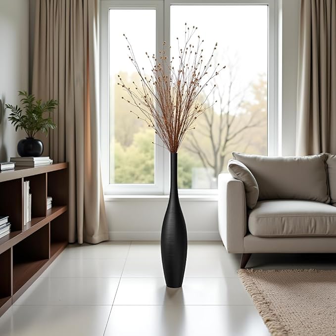 Black Vase Tall Black Floor Vases, 27.5 Inch Modern Tall Vases for Living Room Modern Floor Vase for Living Room Corner Office Home Decor