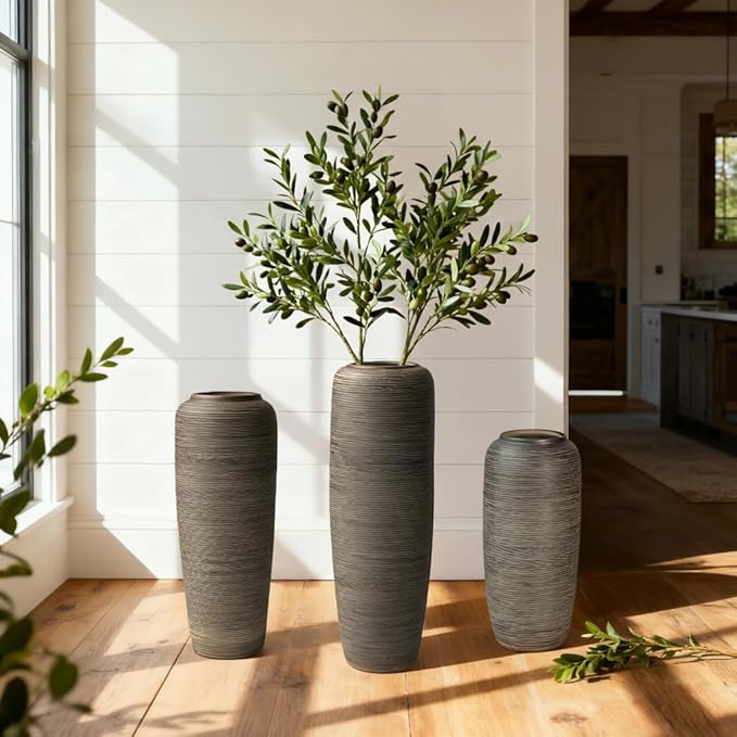 Vintage Ceramic Floor Vase – 19.7 Inch Distressed Glazed Oversized Floor Urn, Rustic Country Decor for Entryway, Living Room & Corner
