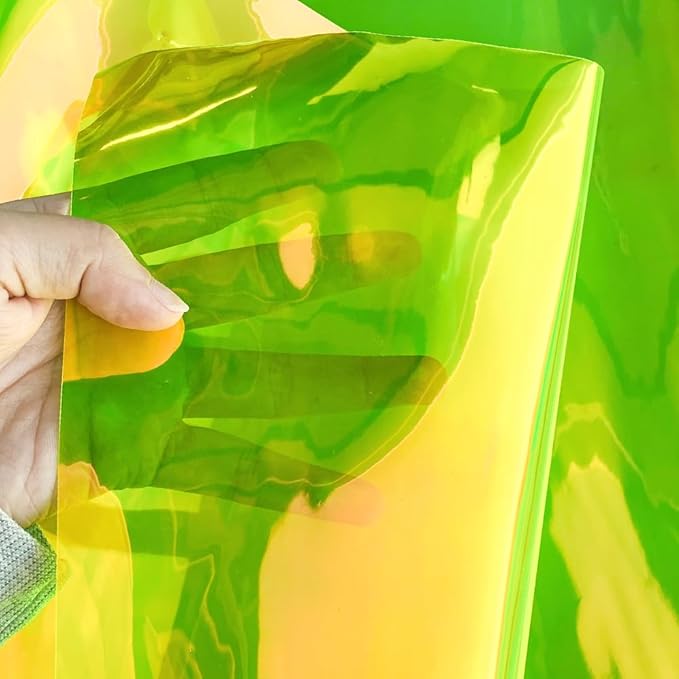ONEART | 16 Gauge Holographic Iridescent Plastic Vinyl, 16"x54" Transparent Vinyl Fabric-Yellow