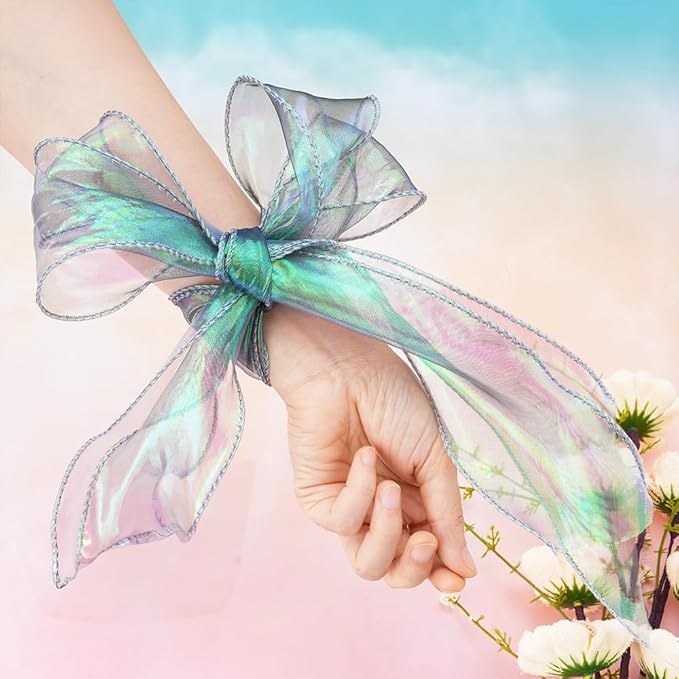 Iridescent Green Sheer Chiffon Ribbon – 2.4" Wide x 40 Yards – Perfect for Christmas Gift Wrapping, Floral Bouquets, Wedding Decor & DIY Crafts