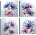 Pankila Canvas Flowers Wall Art Blooming Flowers Pictures Prints Blue Pink Flower Wall Decor for Living Room Bedroom Bathroom Home Decorations Painting Framed Artwork (12''W x 12''H x 4)